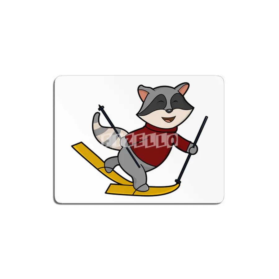 Raccoon as Skier with Skis and Ski poles MDF Tablo