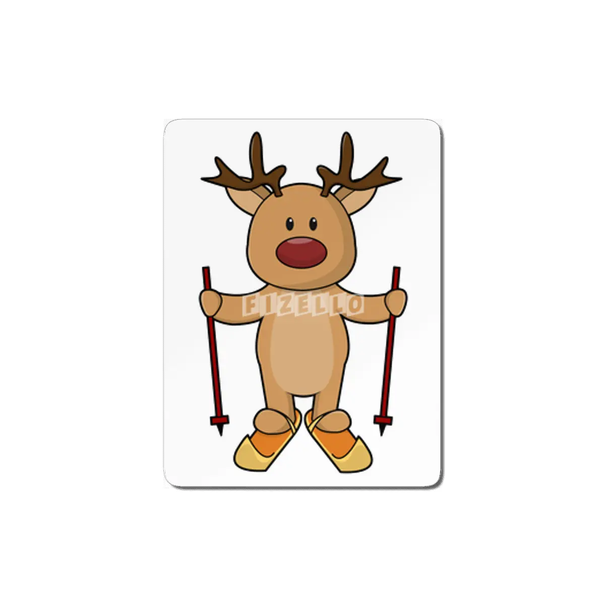 Reindeer as Skier with Skis and Ski poles MDF Tablo