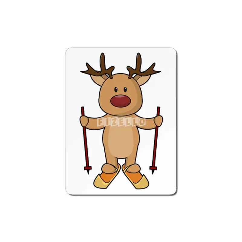 Reindeer as Skier with Skis and Ski poles MDF Tablo
