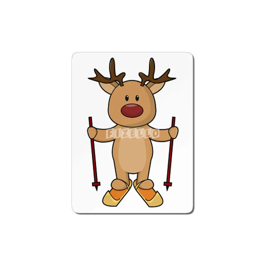 Reindeer as Skier with Skis and Ski poles MDF Tablo