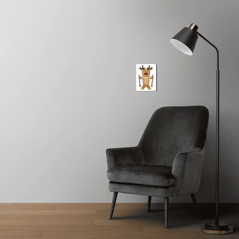 Reindeer as Skier with Skis and Ski poles MDF Tablo