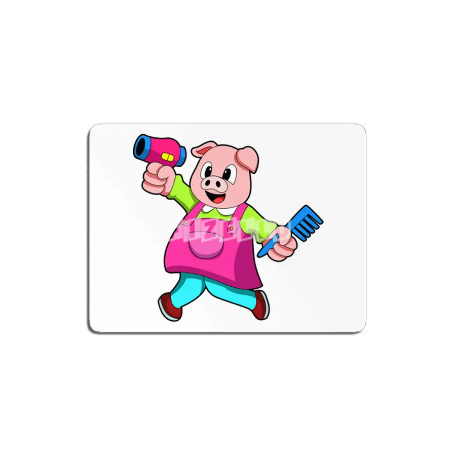Pig as Hairdresser with Hair dryer & Comb MDF Tablo