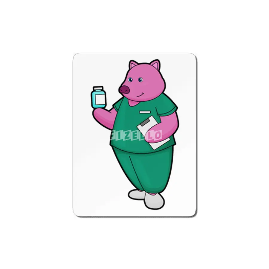 Pig as Nurse with Medicine MDF Tablo