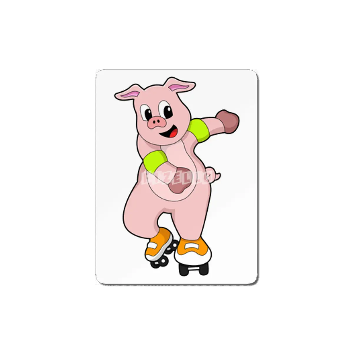 Pig as Skater with Inline skates MDF Tablo