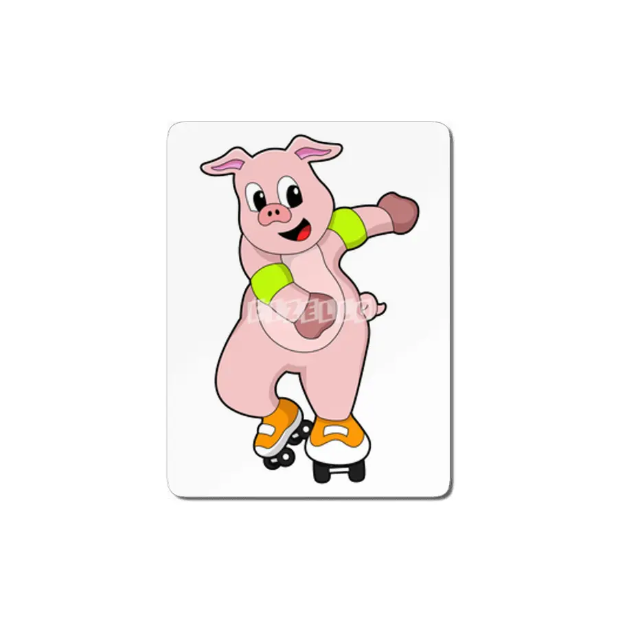 Pig as Skater with Inline skates MDF Tablo