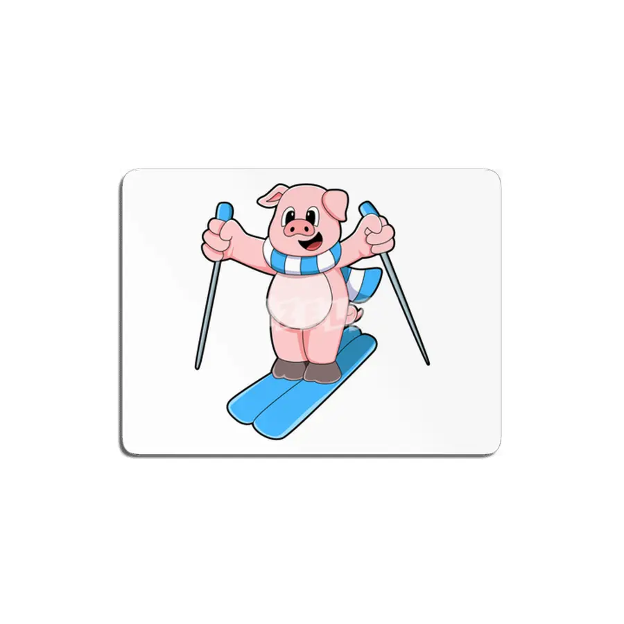 Pig as Skier with Ski Scarf & Ski poles MDF Tablo
