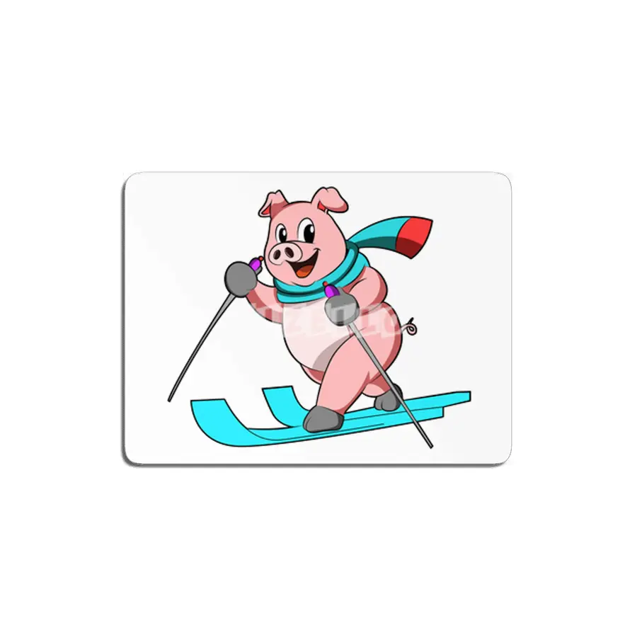 Pig as Skier with Skis MDF Tablo