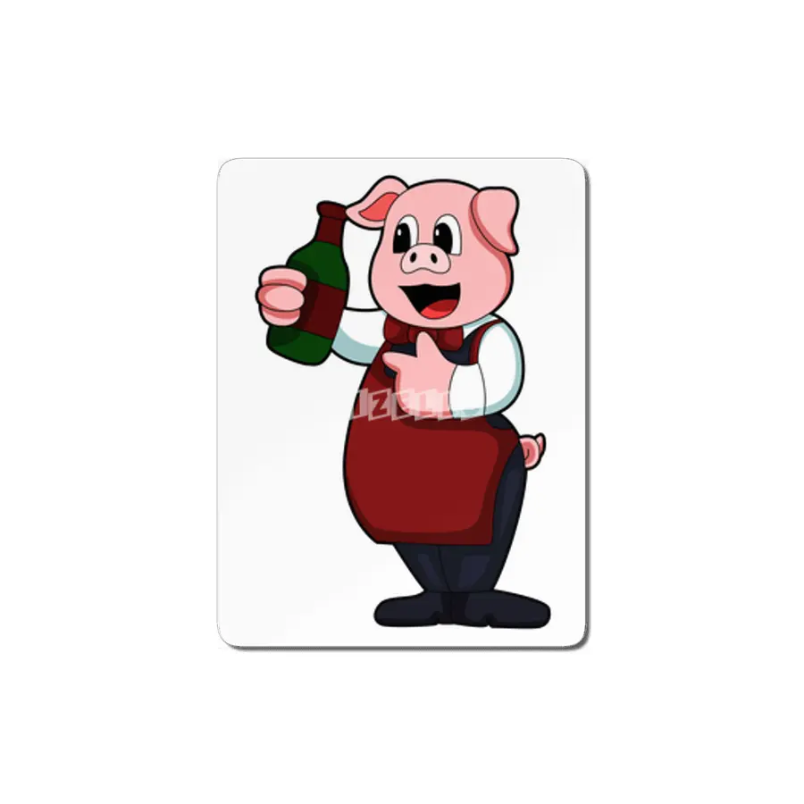 Pig as Waiter with Bottle of Red wine MDF Tablo