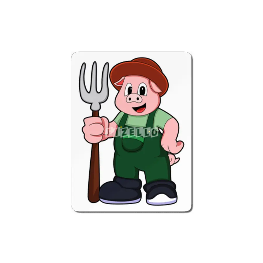 Pig at Farmer with Rake MDF Tablo