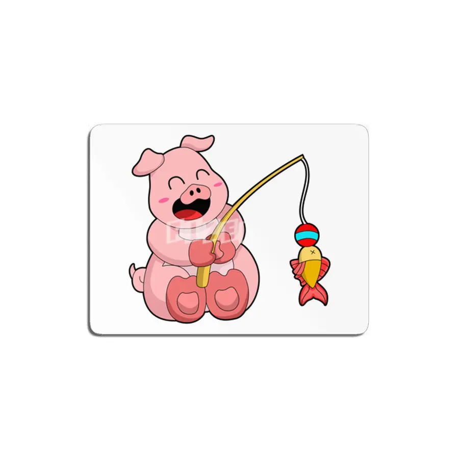 Pig at Fishing with Fish MDF Tablo