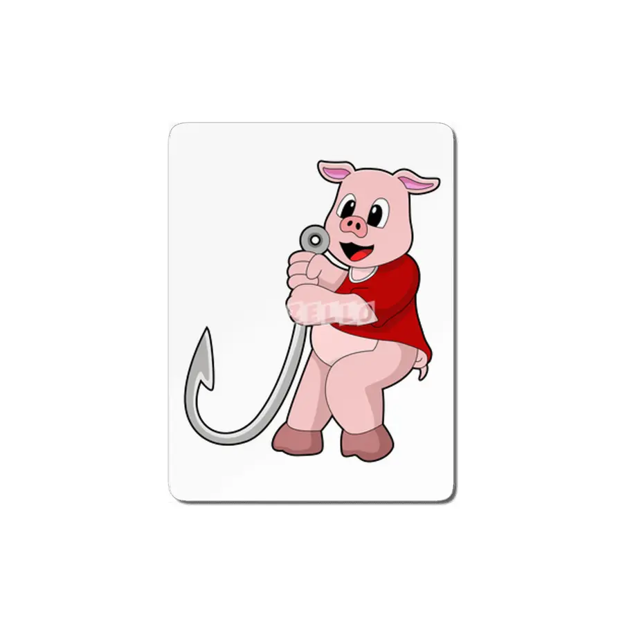 Pig at Fishing with Fish hook MDF Tablo