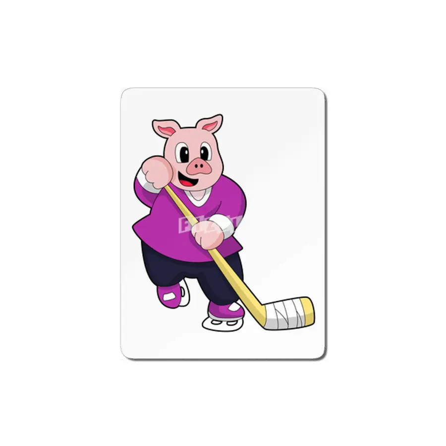 Pig at Ice hockey with Ice hockey stick MDF Tablo