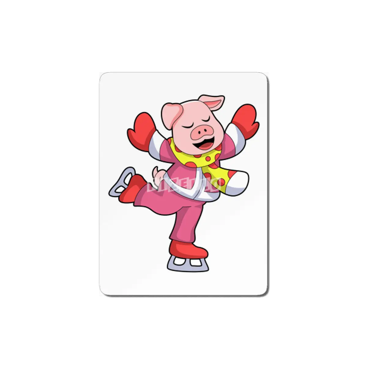 Pig at Ice skating with Ice skates MDF Tablo