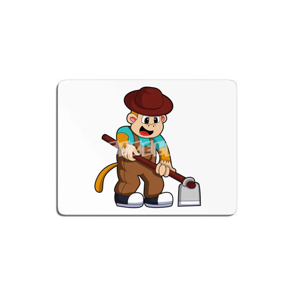 Monkey at Farmer with Rake MDF Tablo