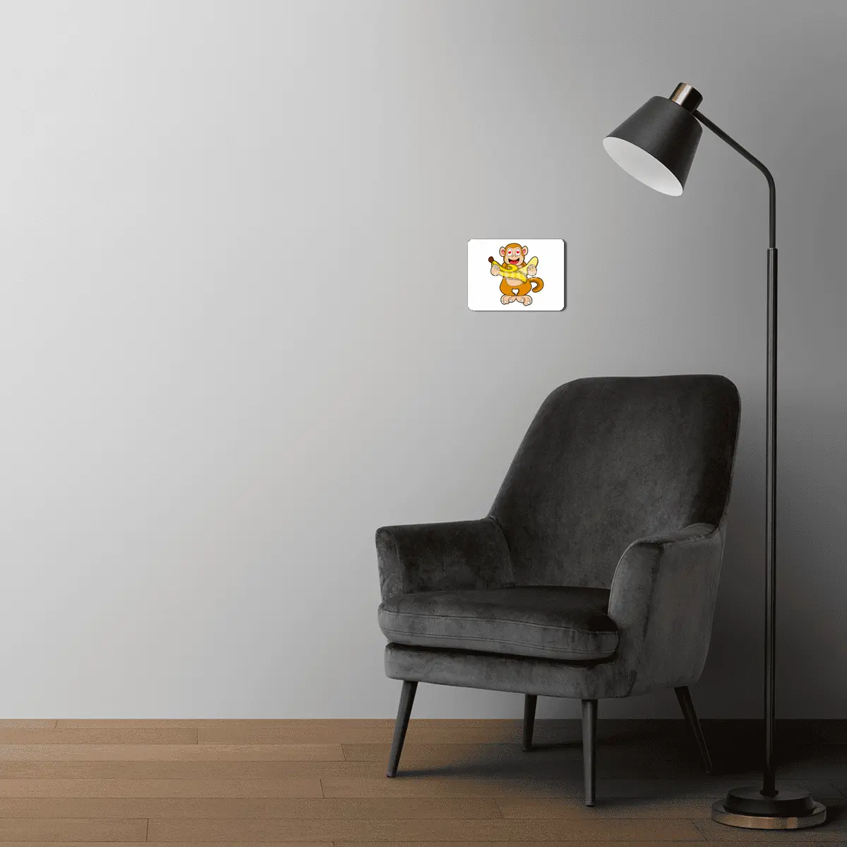 Monkey with Banana & Hearts MDF Tablo