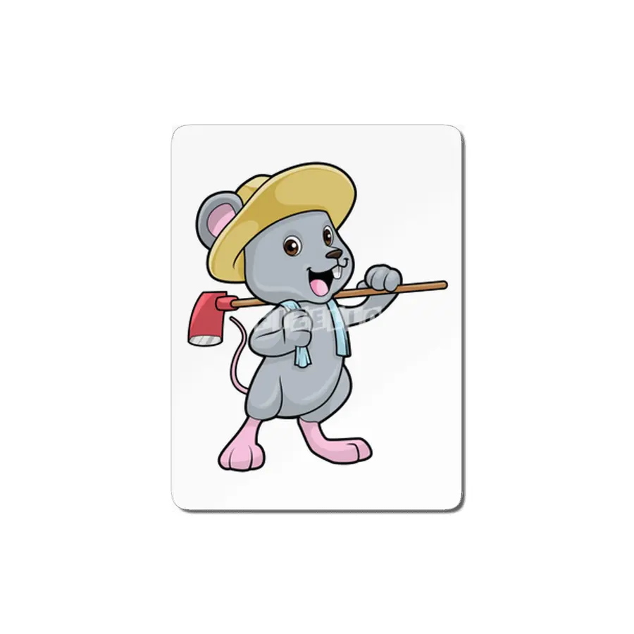 Mouse as Farmer with Axe & Hat MDF Tablo