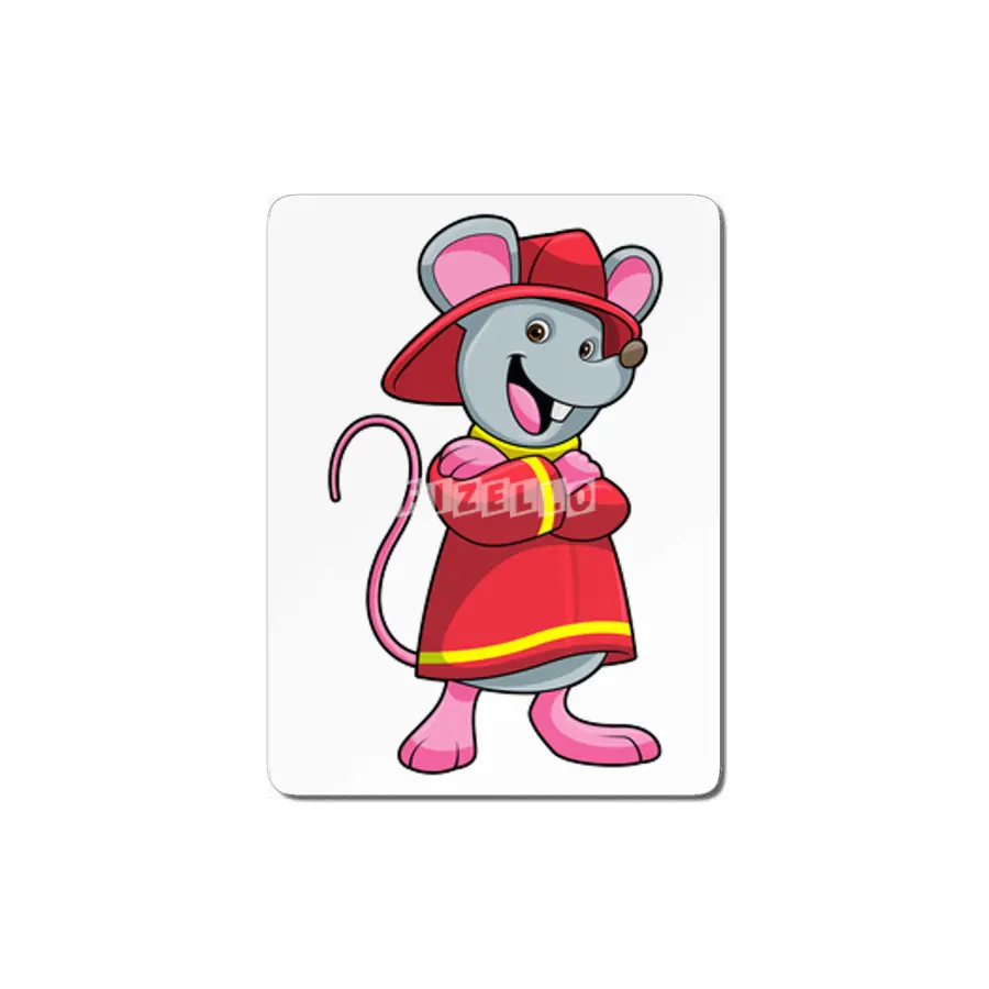 Mouse as Firefighter with Helmet MDF Tablo