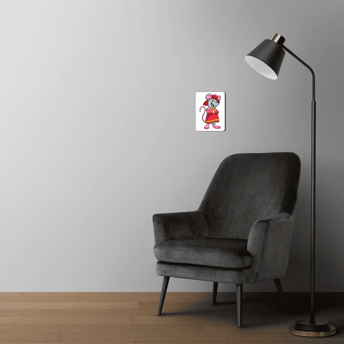 Mouse as Firefighter with Helmet MDF Tablo