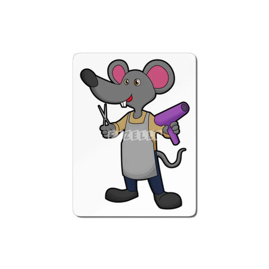 Mouse as Hairdresser with Scissors & Hair dryer MDF Tablo