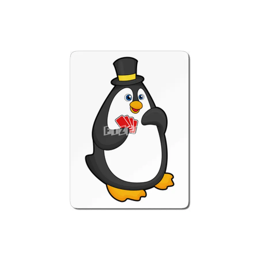 Penguin with Hat at Poker with Poker cards MDF Tablo