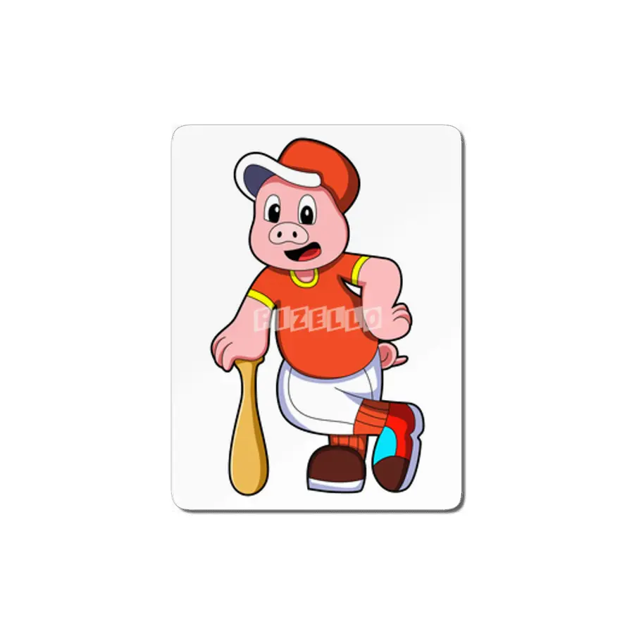 Pig as Batter at Baseball & Cap MDF Tablo