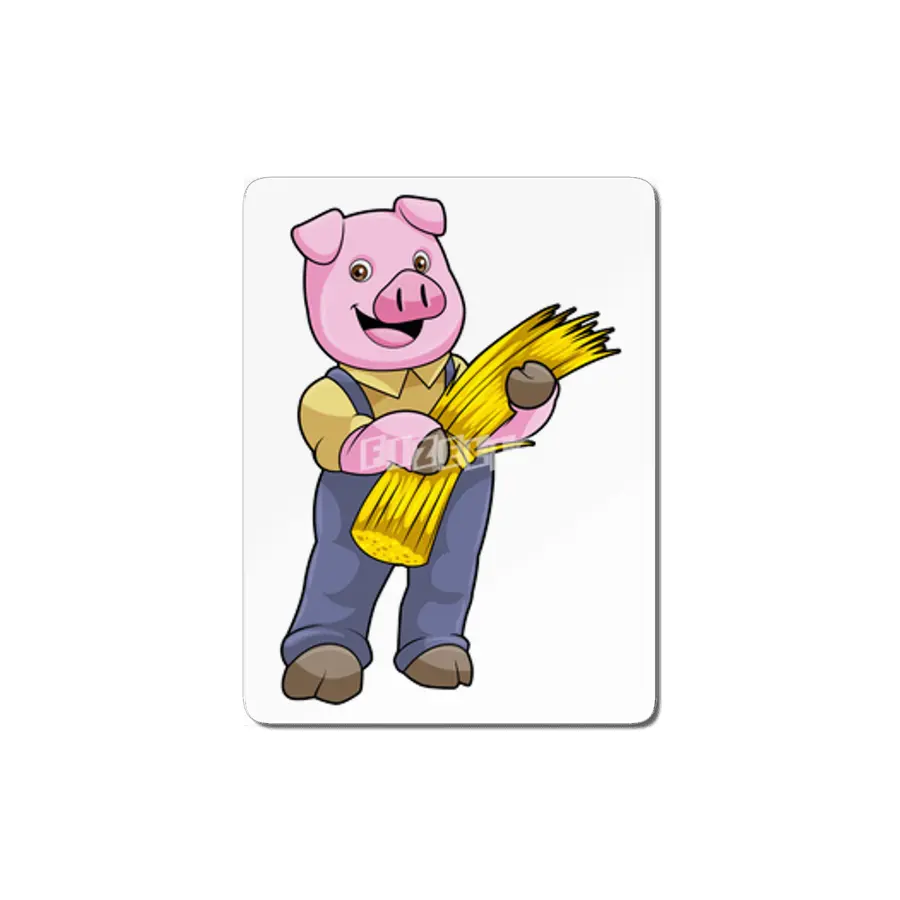 Pig as Farmer with Straw MDF Tablo