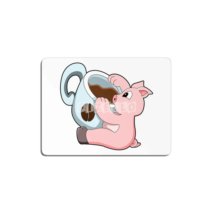 Pig with Cup of Coffee MDF Tablo