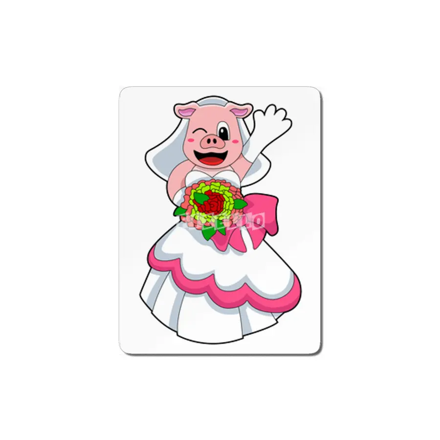 Pig with Wedding dress & Bunch of Flowers MDF Tablo