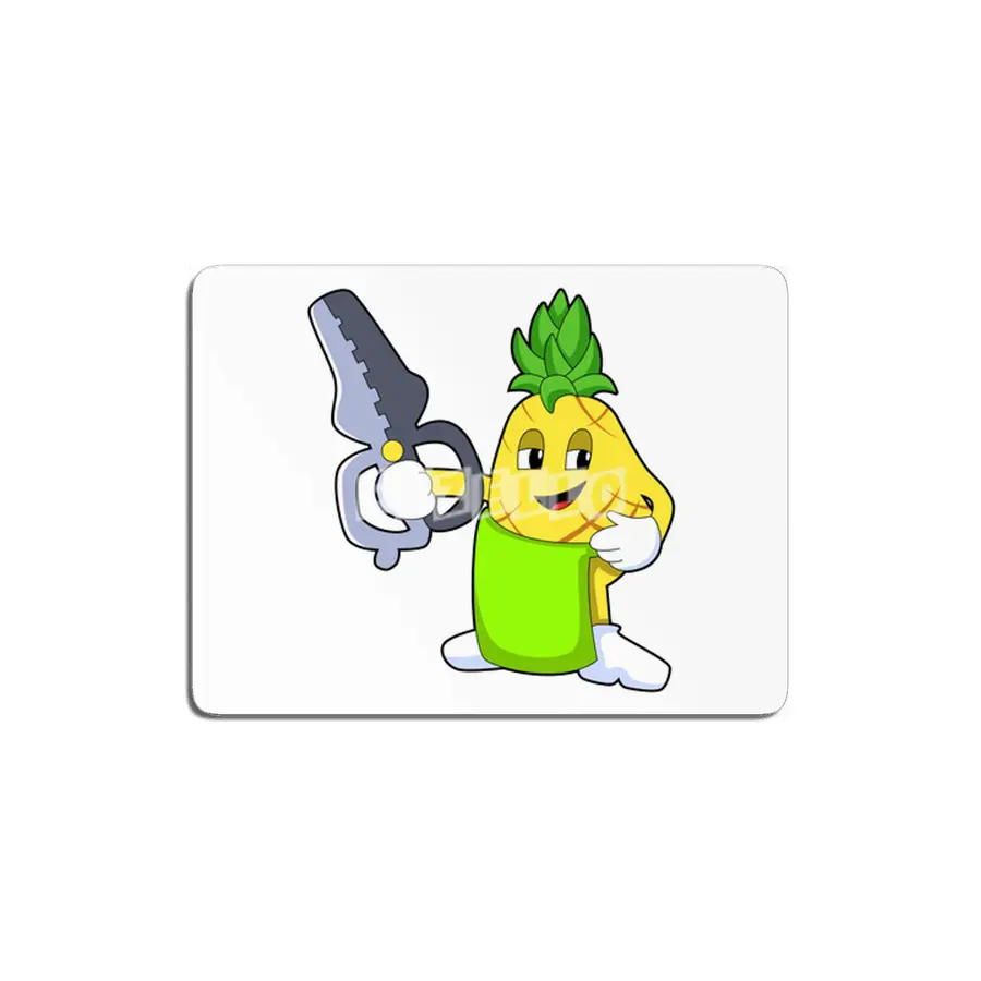 Pineapple as Hairdresser with Scissors & Razor MDF Tablo