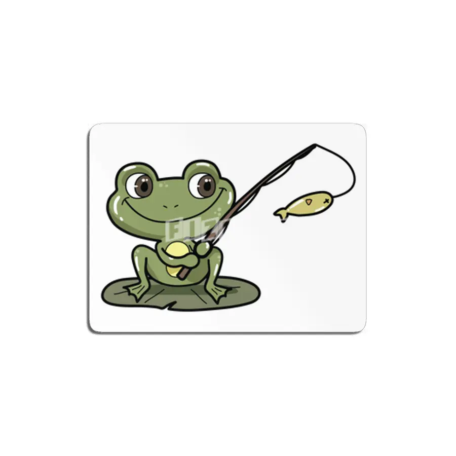 Frog at Fishing with Fishing rod MDF Tablo