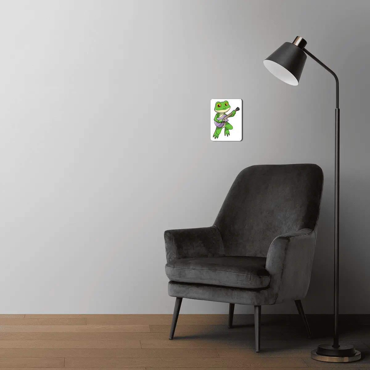 Frog at Music with Guitar MDF Tablo