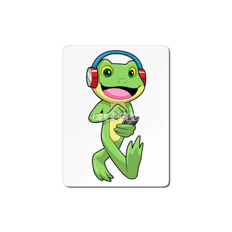 Frog at Music with Headphone MDF Tablo