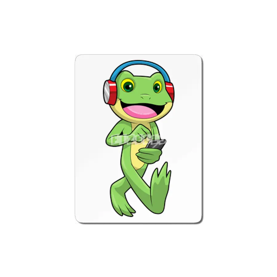 Frog at Music with Headphone MDF Tablo