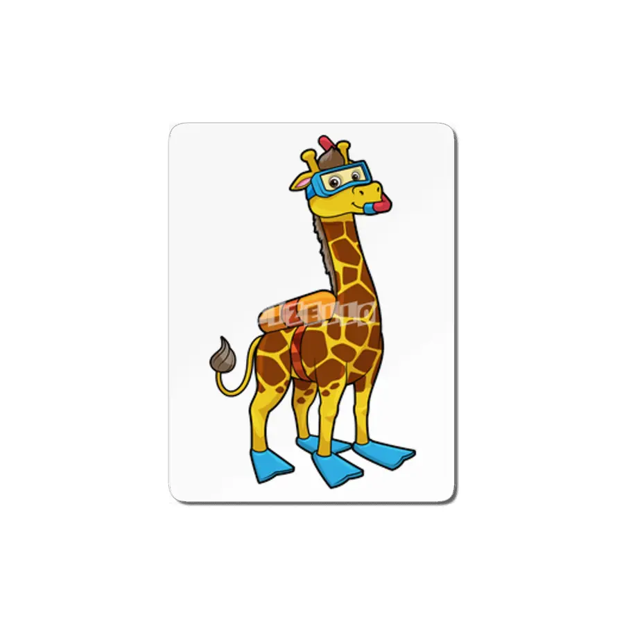 Giraffe as Diver with Swimming goggles & Flippers MDF Tablo
