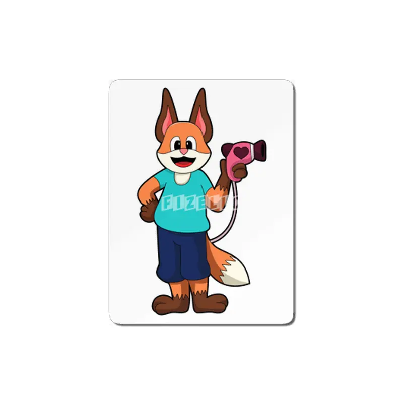 Fox as Hairdresser with Hairdryer MDF Tablo
