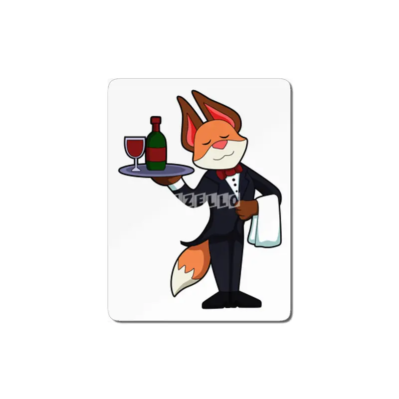 Fox as Waiter with Platter and Red wine MDF Tablo