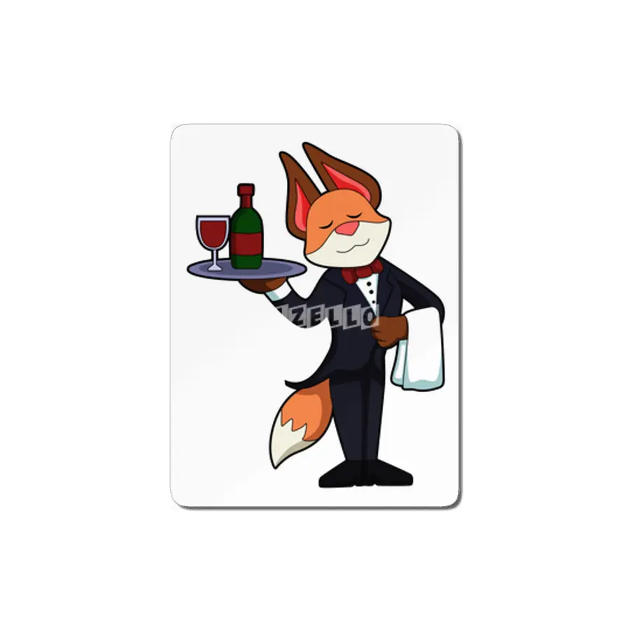 Fox as Waiter with Platter and Red wine MDF Tablo