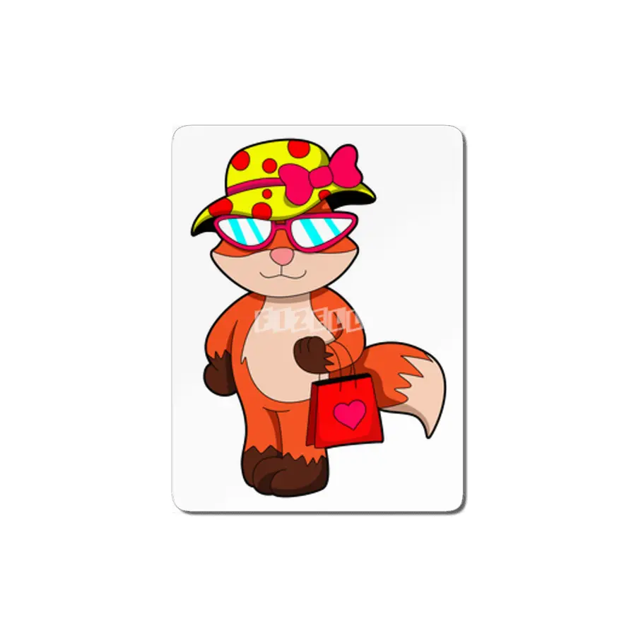 Fox at Shopping with Shopping bag & Hat MDF Tablo