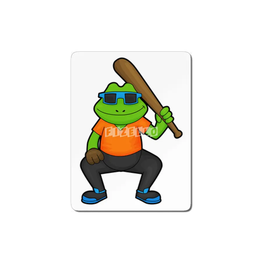 Frog at Baseball with Baseball bat & Sunglasses MDF Tablo