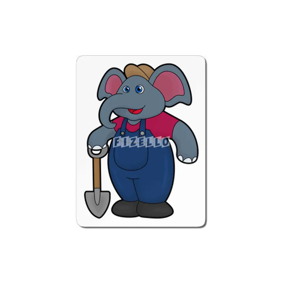Elephant as Farmer with Shovel MDF Tablo