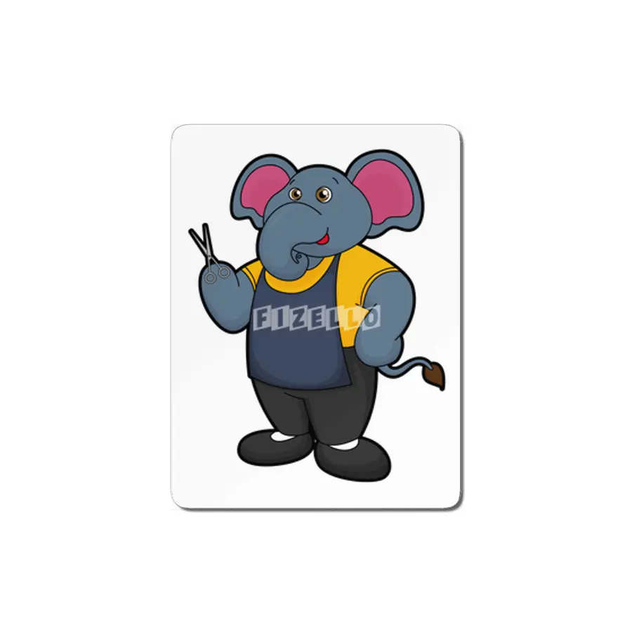Elephant as Hairdresser with Scissors MDF Tablo