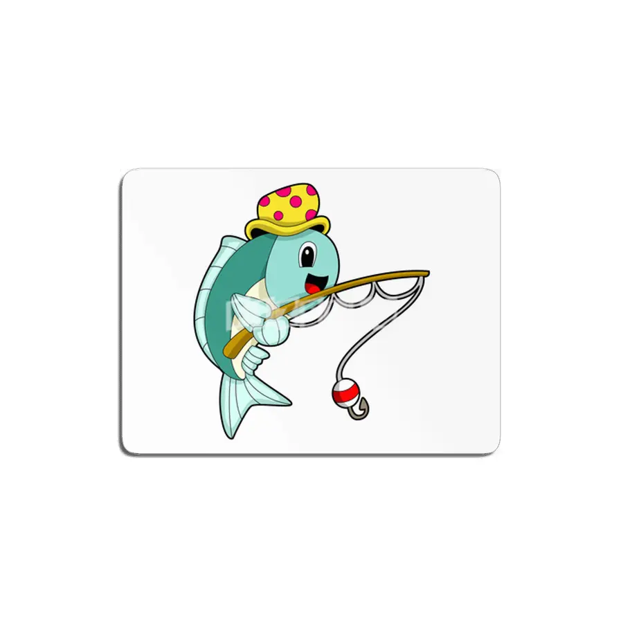 Fish at Fishing with Fishing rod & Hat MDF Tablo