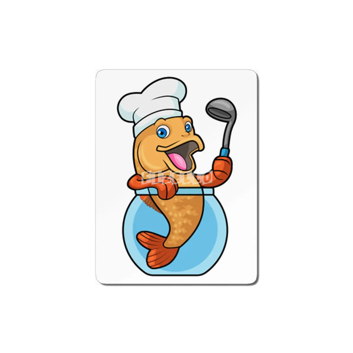 Fish in Glass as Cook with Soup spoon MDF Tablo
