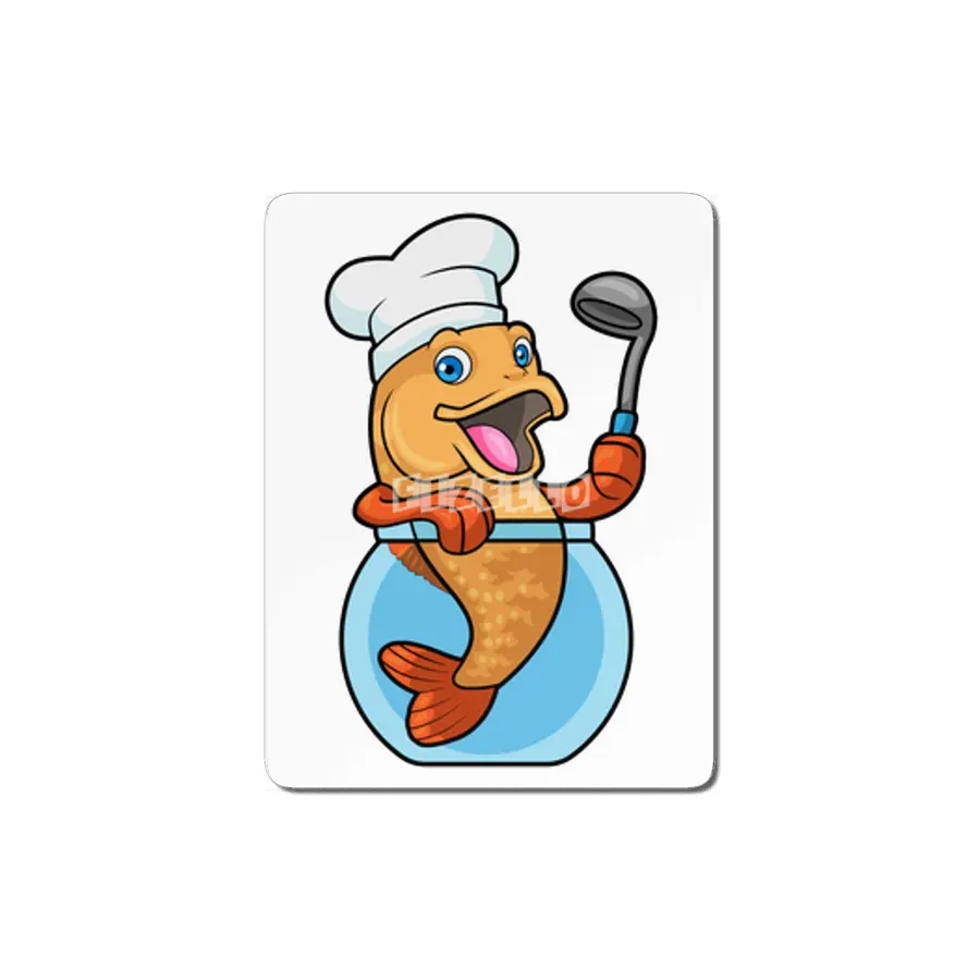 Fish in Glass as Cook with Soup spoon MDF Tablo