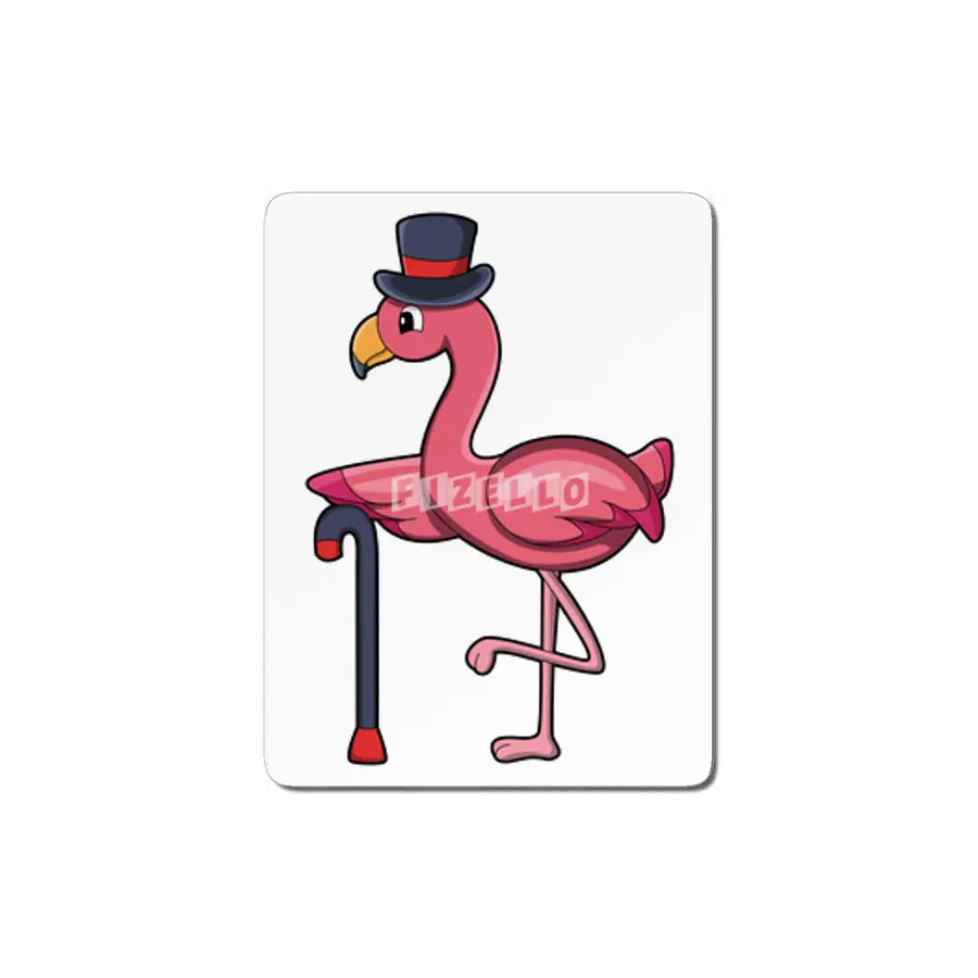 Flamingo as Pensioner with Walking stick & Hat MDF Tablo