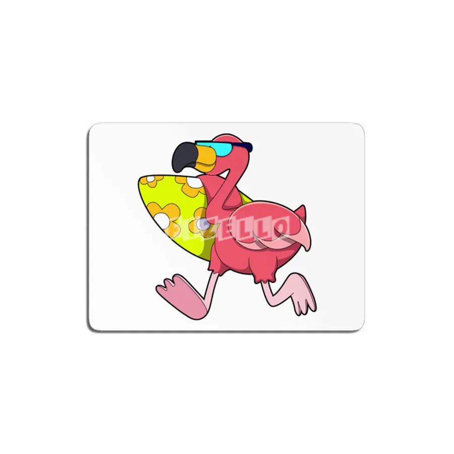 Flamingo as Surfer with Surfboard & Sunglasses MDF Tablo