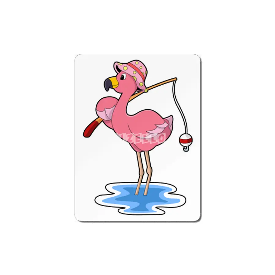 Flamingo at Fishing with Fishing rod MDF Tablo