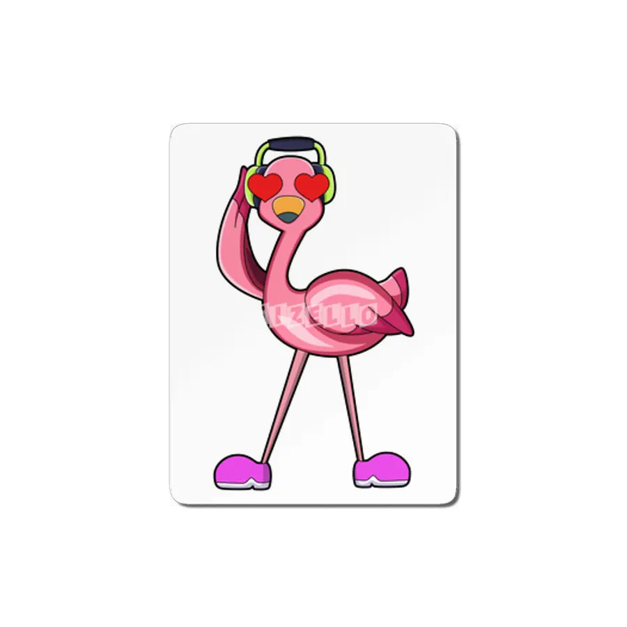 Flamingo with Headphone & Hearts MDF Tablo