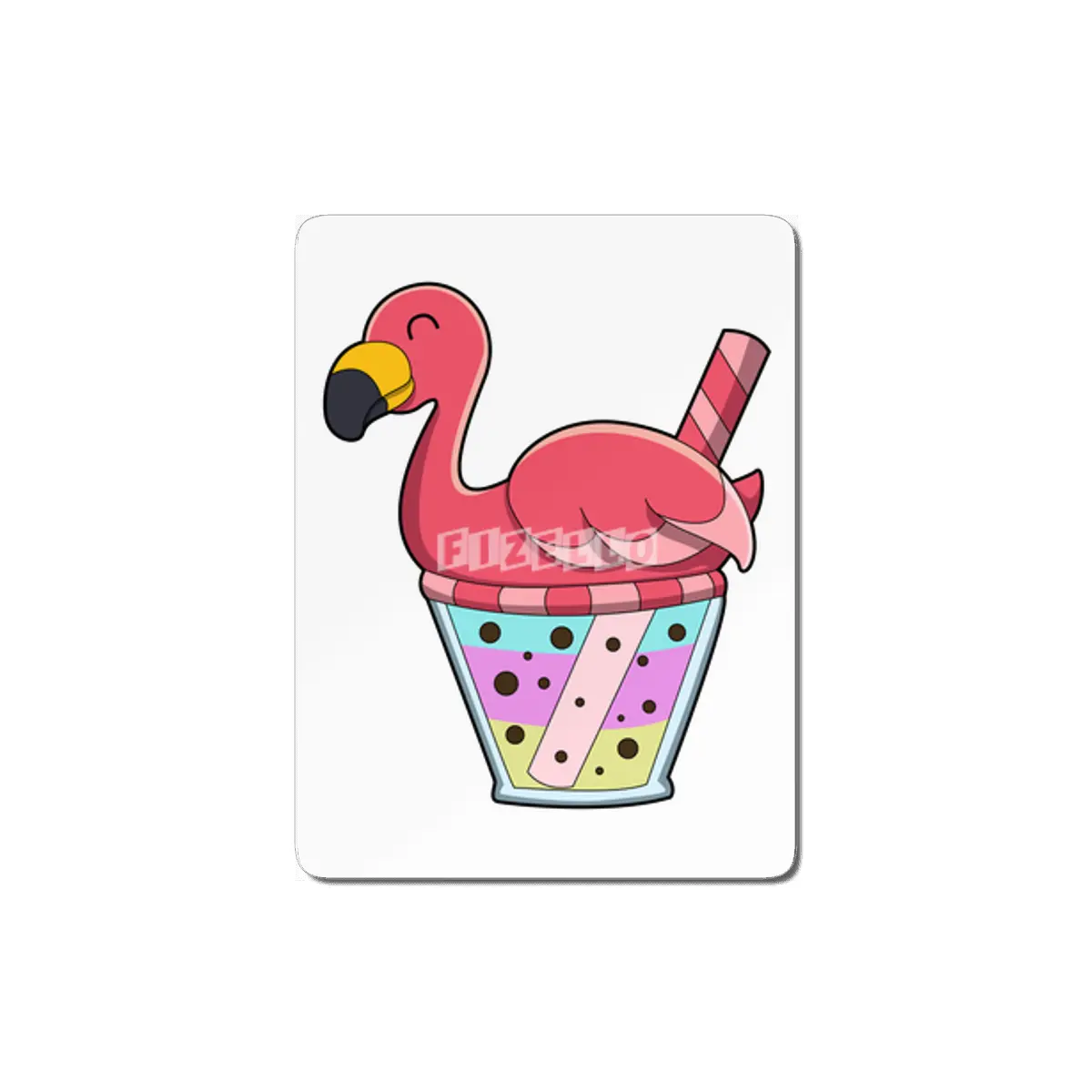 Flamingo with Mug of Juice & Drinking straw MDF Tablo