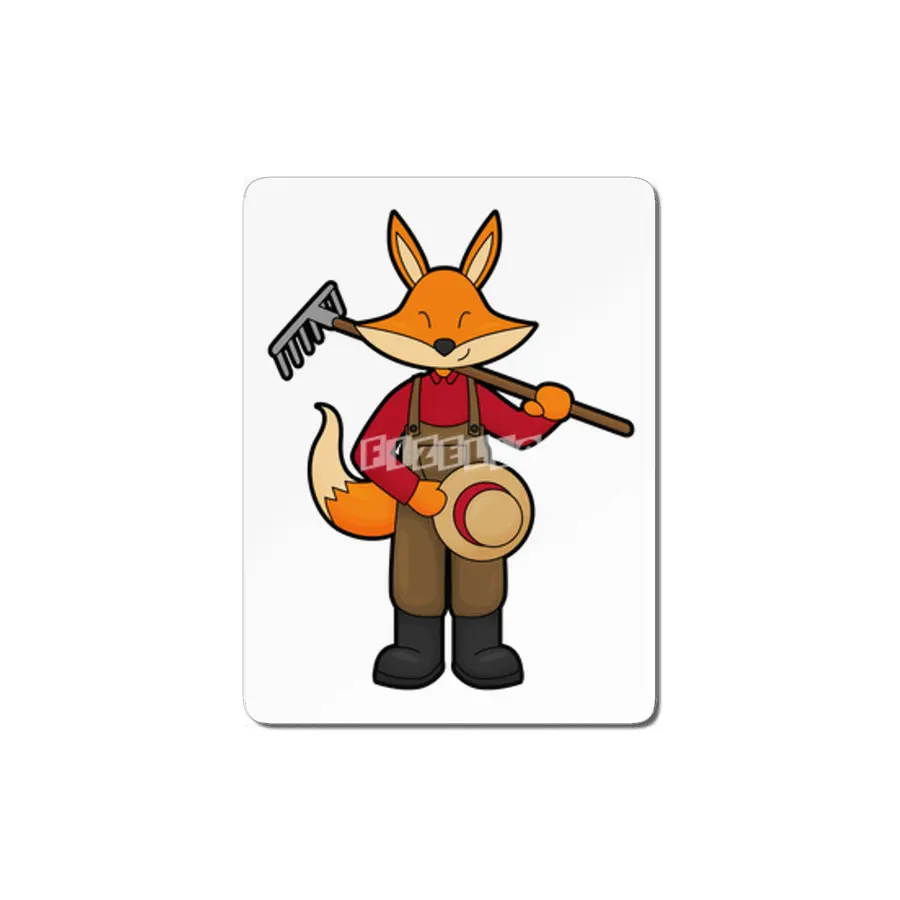Fox as Farmer with Rake & Hat MDF Tablo